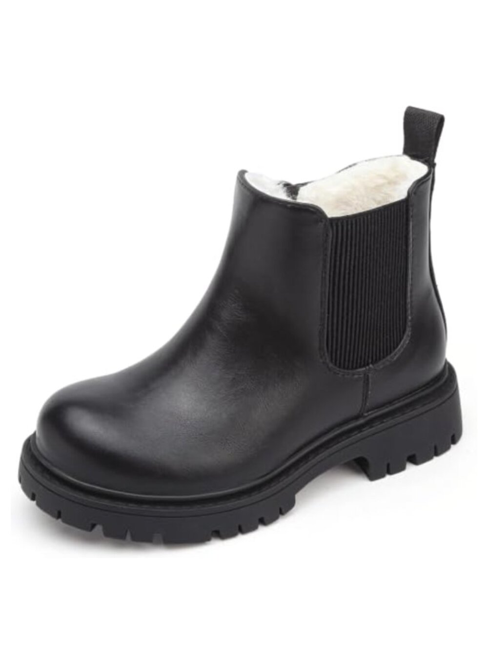Kids Winter Chelsea Boots Faux Fur Side Zip Water Resistant PU Ankle Boot